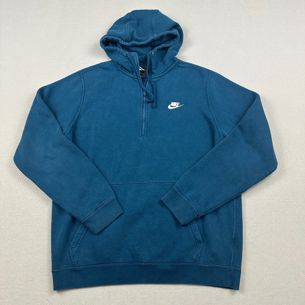Nike Hoodie Men Large Blue Solid 1/4 Zip Pullover Training Pockets Dri Fit L *